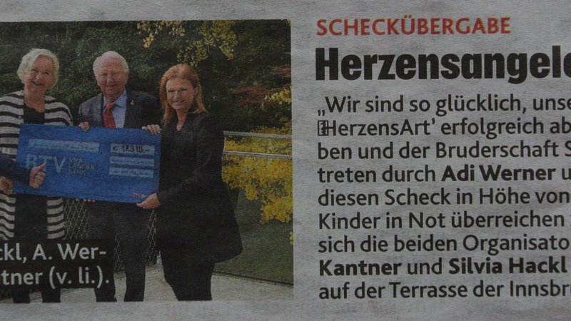 Tiroler Kronenzeitung  #herzensArt Charity Event Oktober 2020 Scheckübergabe