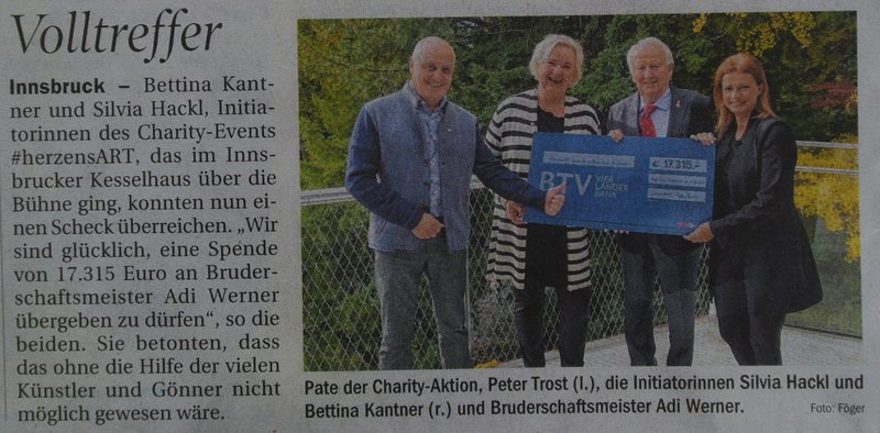 Tiroler Tageszeitung #herzensArt Charity Event Oktober 2020 Scheckübergabe