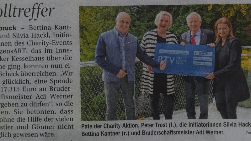 Tiroler Tageszeitung #herzensArt Charity Event Oktober 2020 Scheckübergabe