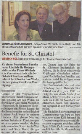 Benefiz für St. Christof, Wenisch Holz lud zur Vernissage für lokale Bruderschaft